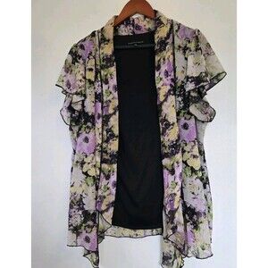 Sara Michelle Tunic Womens 1X Plus Floral Blouse‎ Sequin Boho Casual Office